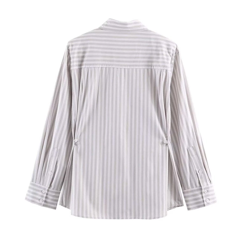Chemisier Minimaliste à Manches Longues Pour Femmes Chemise Boutonnée à Rayures Popeline Col Revers Pour Bureau Quotidien