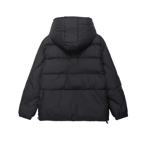 Women Casual Hooded Puffer Coat Loose Fit Quilted Winter Bread Jacket Warm Zipper Outerwear Minimalist Solid Black Parka