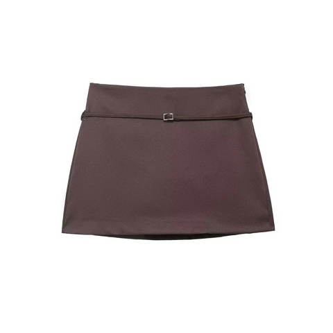 Minifalda de Línea A de Cintura Alta para Mujer Elegante Falda Corta Casual de Oficina a Rayas Con Cinturón de Hebilla de Metal