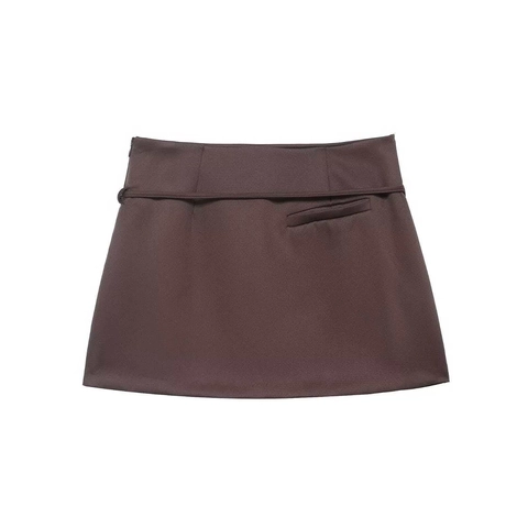 Minifalda de Línea A de Cintura Alta para Mujer Elegante Falda Corta Casual de Oficina a Rayas Con Cinturón de Hebilla de Metal