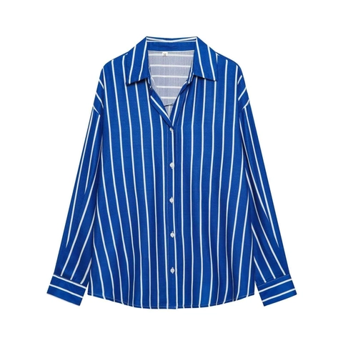 Camicia da Donna Casual a Righe Verticali a Maniche Lunghe Elegante Colletto a Revers Abbottonata Camicetta Top Vestibilità Regolare