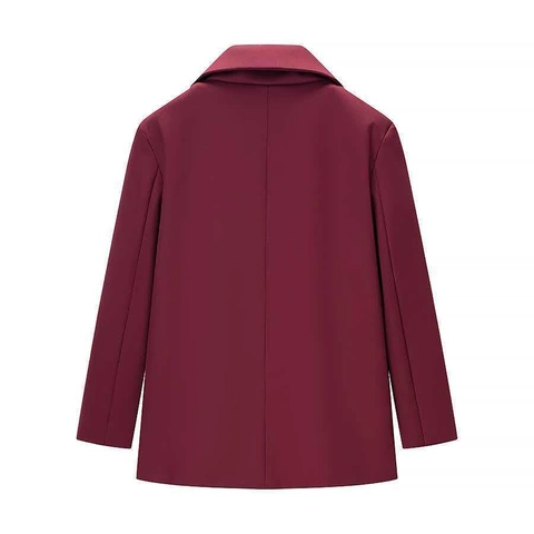 Chaqueta Blazer de Mujer Color Sólido Vino Tinto Solapa de Muesca Un Botón Largo Medio Manga Larga Poliéster Oficina