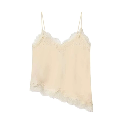 Damen Sexy Spitze V-Ausschnitt Satin Leibchen Asymmetrischer Saum Spaghettiträger Tank Top Elegant Ärmellos Sommer Weste