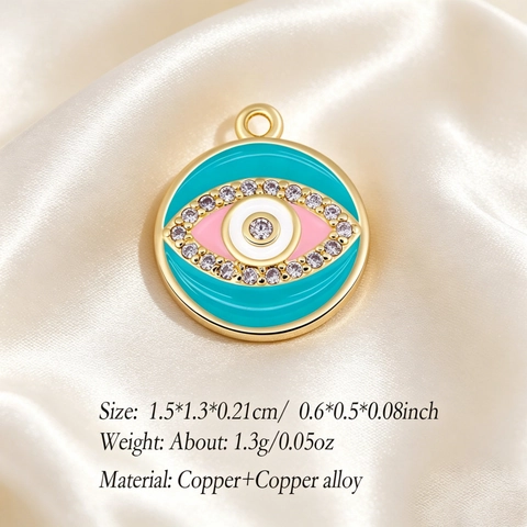 Ciondoli Occhio Del Male Tondi Rame Smalto Zircone Per Collana Bracciale DIY Creazione Gioielli Placcato Oro