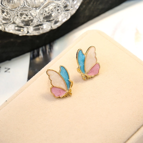 Boucles d'Oreilles Clous Papillon Multicolore Avec Tige en Argent Sterling 925 Alliage Émail Style Coréen Bijoux Femme