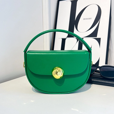 Women Modern PU Leather Half Moon Saddle Bag Gold Ball Buckle Handbag Crossbody Bag Adjustable Shoulder Strap Fashion Solid Color Purse