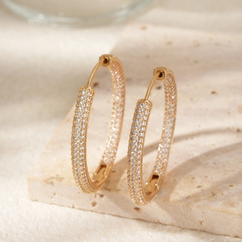 Orecchini A Cerchio In Rame Minimalisti Con Zircone Pavé Grandi Geometrici A Forma Di U Gioielli Per Donne