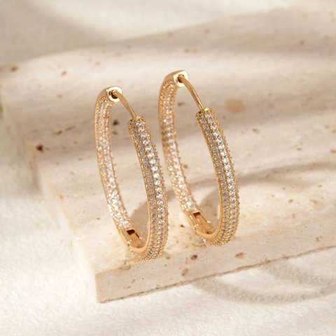 Orecchini A Cerchio In Rame Minimalisti Con Zircone Pavé Grandi Geometrici A Forma Di U Gioielli Per Donne
