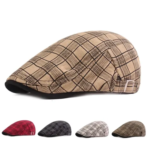Gorra Plana Vintage a Cuadros para Hombre Mujer Estilo Británico Ajustable Sombrero Newsboy Retro Algodón Ivy Cap Gorra Transpirable