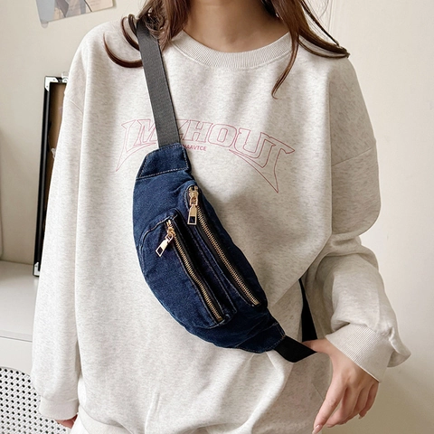 Marsupio In Denim Da Donna Borsa Da Petto Cerniere Multiple Tracolla Regolabile In Nylon Stile Harajuku Crossbody