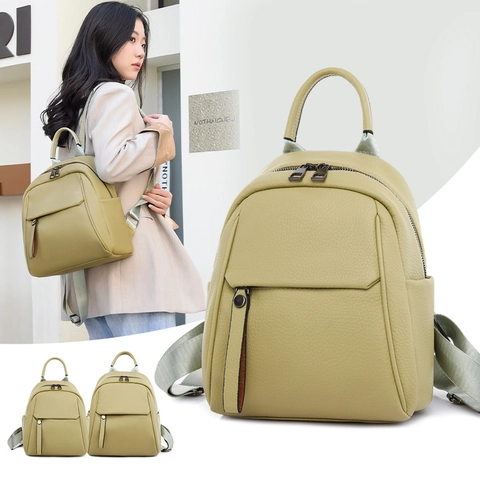 Women Fashion Backpack Soft PU Leather Lychee Texture Waterproof School Travel Casual Literary Solid Color