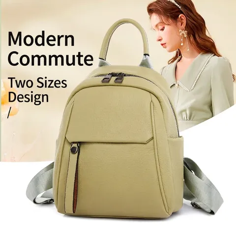Women Fashion Backpack Soft PU Leather Lychee Texture Waterproof School Travel Casual Literary Solid Color