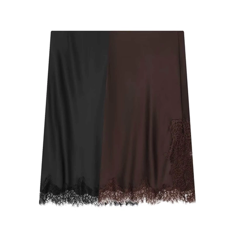 Dames Elegante Satijnen Midi Rok Met Wimperkant Zoom Effen Kleur Hoge Taille Rechte Patchwork Casual Party Rok