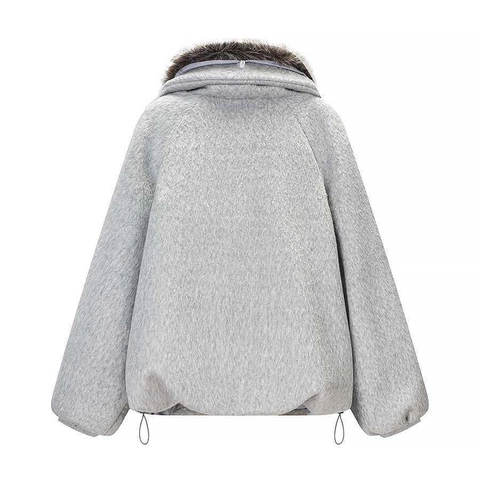 Dames Mode Lichtgrijs Wollen Jas Met Nepbont Kraag Warme Winter Bovenkleding Casual Woon-werkverkeer Rits Lange Mouw Jas