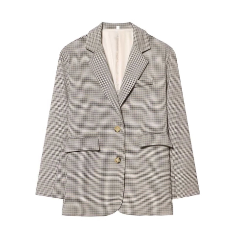 Vintage Braunes Hahnentritt Karo Lockerer Blazer Jacke Mit Reverskragen Zwei Knöpfen Für Büro Alltag Damen Oberbekleidung