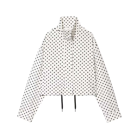 Dames Polka Dot Lange Mouw Jas Casual Losse Opstaande Kraag Trekkoord Zoom Polyester Mode Herfst Bovenkleding Top
