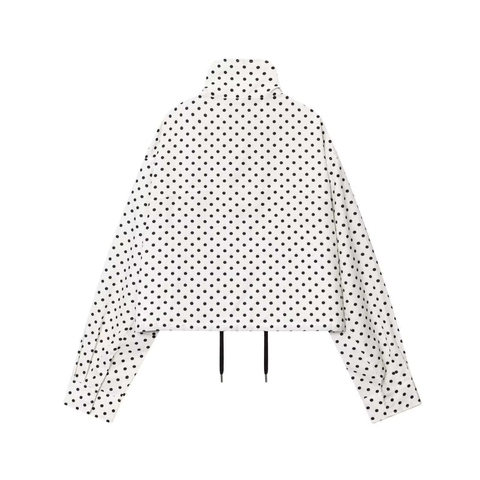 Dames Polka Dot Lange Mouw Jas Casual Losse Opstaande Kraag Trekkoord Zoom Polyester Mode Herfst Bovenkleding Top