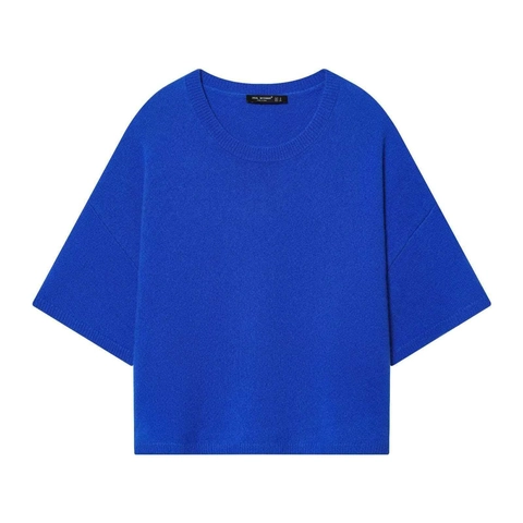 Dames Minimalistische Ronde Hals Korte Mouw Gebreide Top Ruim Casual Effen Koningsblauw Zomer Pullover T-Shirt Trui