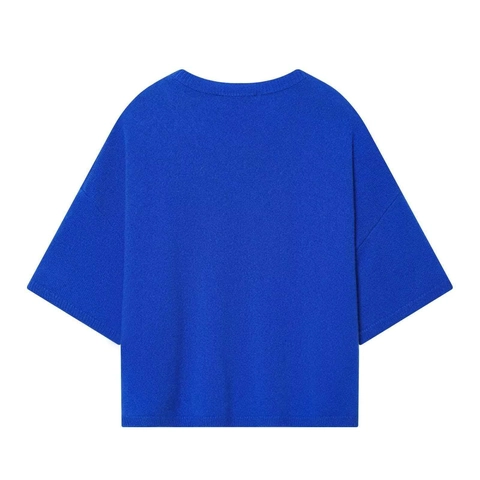 Dames Minimalistische Ronde Hals Korte Mouw Gebreide Top Ruim Casual Effen Koningsblauw Zomer Pullover T-Shirt Trui