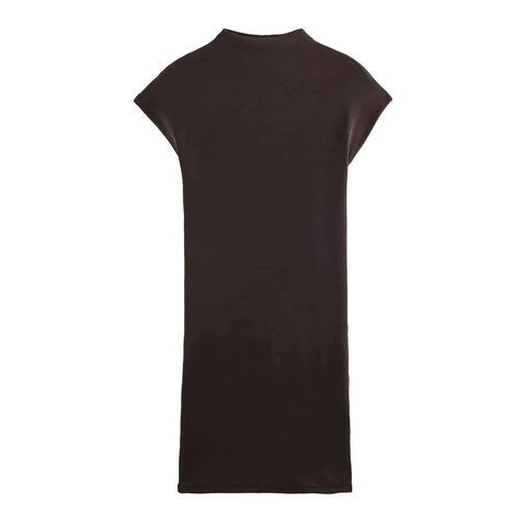 Women Summer Mock Neck Slim Fit Mini Dress Sleeveless Solid Color Elegant Knit Texture Polyester Commute Bodycon Short Dress Fashion