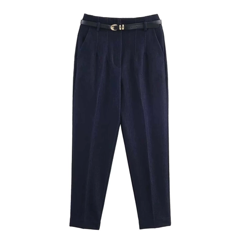 Pantalones de Traje Cónicos de Cintura Alta para Mujer Con Cinturón Negro Oficina Conmutar Adelgazantes Largo al Tobillo