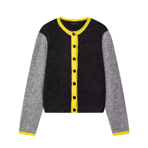 Cardigan in Maglia da Donna con Bordo a Contrasto Patchwork Manica Lunga Girocollo Maglione Casual Pendolare Monopetto
