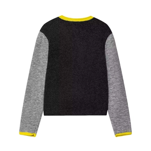 Cardigan in Maglia da Donna con Bordo a Contrasto Patchwork Manica Lunga Girocollo Maglione Casual Pendolare Monopetto