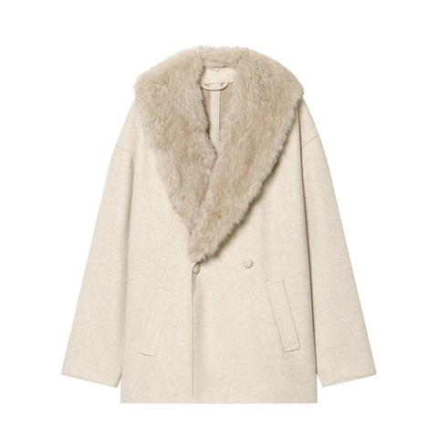 Damen Eleganter Off-White Wollmantel Mit Kunstpelzkragen Knopfleiste Winter Langarm Übermantel Mode Warme Oberbekleidung
