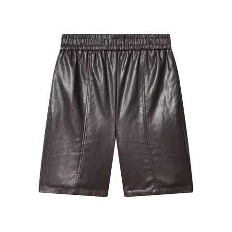 Pantalones Cortos de Cuero Sintético de Cintura Alta para Mujer Cintura Elástica PU Texturizado Casual Versátil Moda