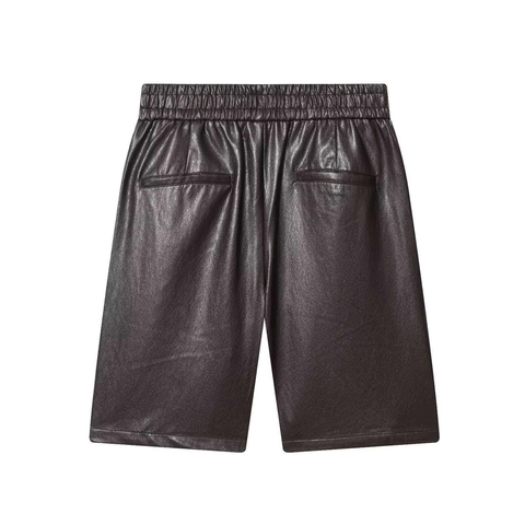 Pantalones Cortos de Cuero Sintético de Cintura Alta para Mujer Cintura Elástica PU Texturizado Casual Versátil Moda
