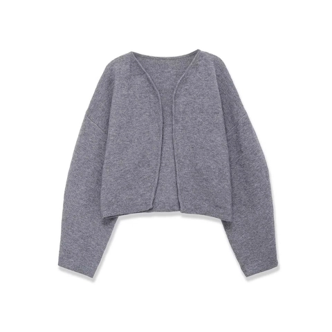Women's Casual Grey Knit Cardigan Open Front V-Neck Drop Shoulder Loose Solid Color Long Sleeve Knitted Sweater Coat