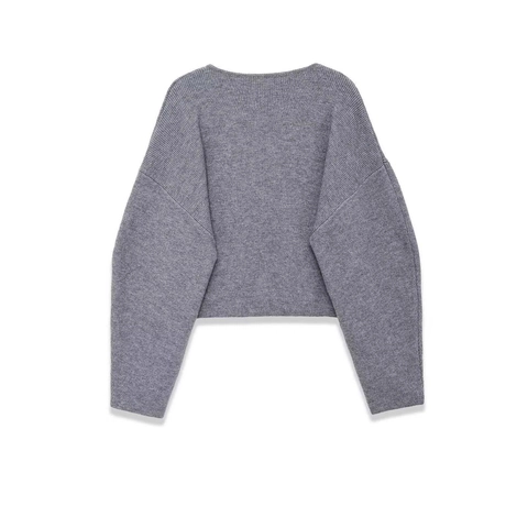 Women's Casual Grey Knit Cardigan Open Front V-Neck Drop Shoulder Loose Solid Color Long Sleeve Knitted Sweater Coat