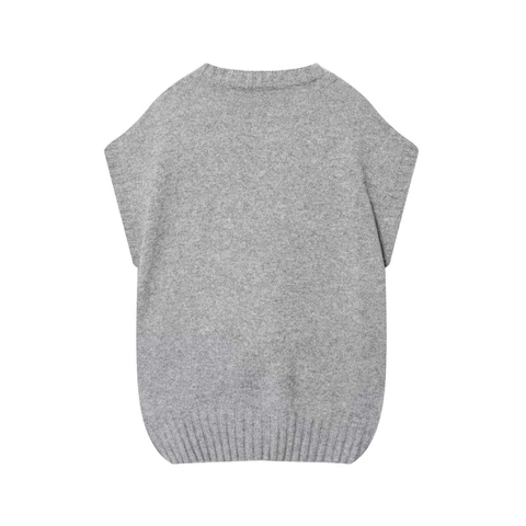 Dames Casual Gebreide Tanktop Ronde Hals Slim Fit Mouwloos High-Low Zoom Ribgebreid Polyester Vest Zomertop Grijs