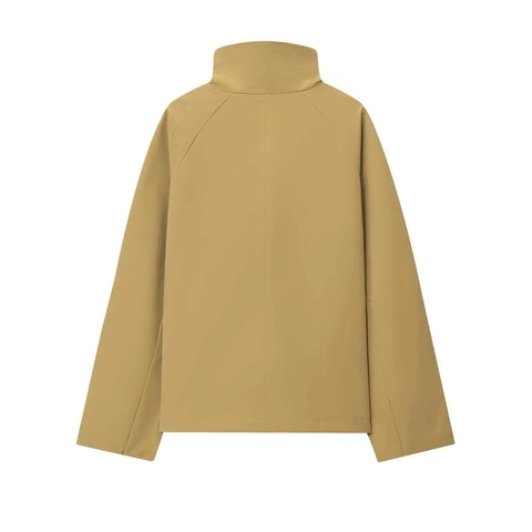 Damen Khaki Stehkragen Asymmetrische Knopf Jacke Casual Langarm Raglanärmel Pendeln Winddicht Außenbekleidung Mantel