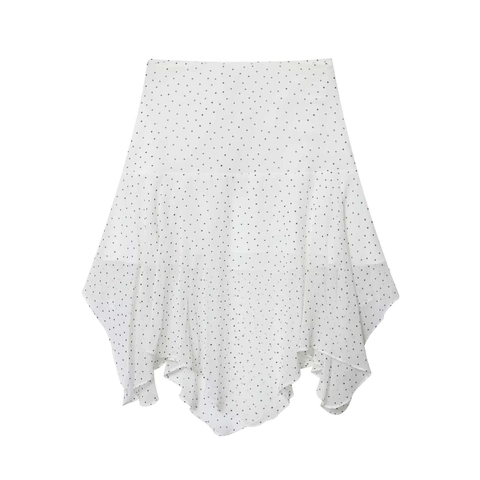 Women High Waist Polka Dot Chiffon Midi Skirt Asymmetric Layered Irregular Hem A-Line Casual Elegant Summer Skirt