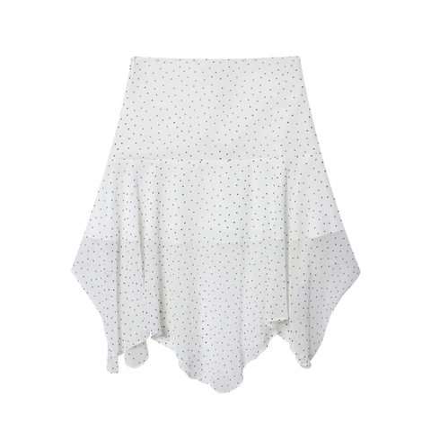 Women High Waist Polka Dot Chiffon Midi Skirt Asymmetric Layered Irregular Hem A-Line Casual Elegant Summer Skirt
