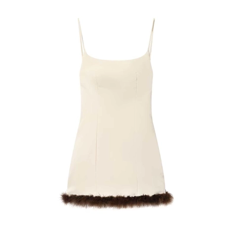 Women Sexy Satin Mini Dress With Feather Trim Backless Spaghetti Strap Party Banquet Bodycon Dress