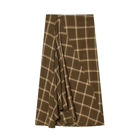 Jupe Midi à Carreaux pour Femmes Ourlet Irrégulier Taille Haute Jupe Plissée Asymétrique Élégante Jupe en Polyester