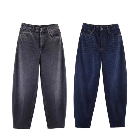 Women High Waist Balloon Jeans Vintage Washed Tapered Denim Pants Loose Fit Retro Solid Trousers Casual Mom Style Jeans