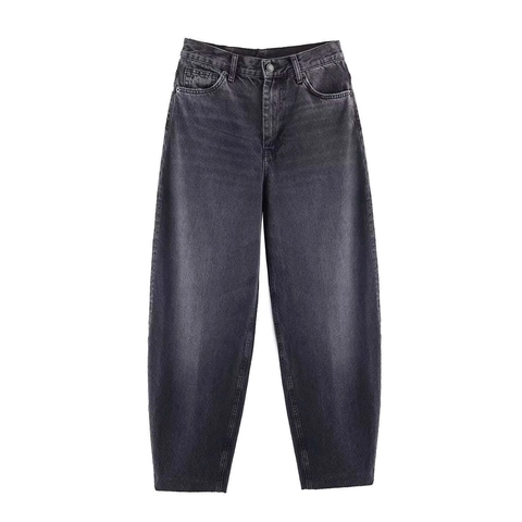 Women High Waist Balloon Jeans Vintage Washed Tapered Denim Pants Loose Fit Retro Solid Trousers Casual Mom Style Jeans
