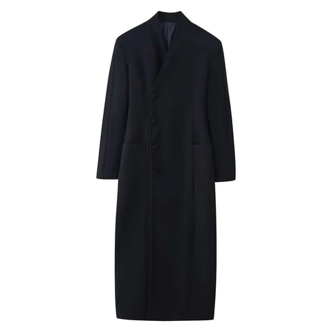 Damen Schlanke Passform Extra Lang Wollmantel Einfarbig Mode Stehkragen Einreihig Warm Pendler Oberbekleidung Jacke