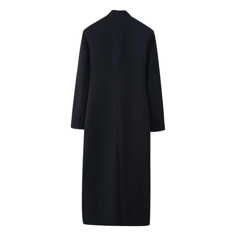Damen Schlanke Passform Extra Lang Wollmantel Einfarbig Mode Stehkragen Einreihig Warm Pendler Oberbekleidung Jacke