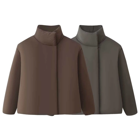 Giacca Imbottita Invernale da Donna Minimalista Collo Rialzato Bottone Tinta Unita Calda Trapuntata Corta Soprabito In Cotone