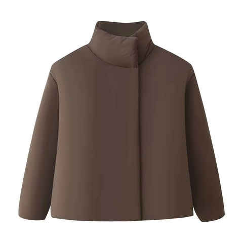 Giacca Imbottita Invernale da Donna Minimalista Collo Rialzato Bottone Tinta Unita Calda Trapuntata Corta Soprabito In Cotone