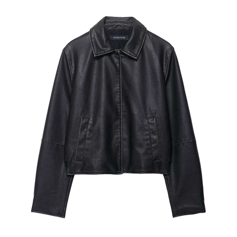 Women Casual Faux Leather Jacket Loose Fit Black PU Biker Coat Turn Down Collar Long Sleeve Zip Up Outerwear For Fall Spring