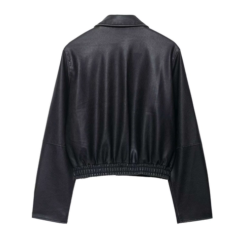 Women Casual Faux Leather Jacket Loose Fit Black PU Biker Coat Turn Down Collar Long Sleeve Zip Up Outerwear For Fall Spring