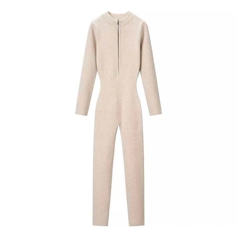 Women Slim Fit Knitted Jumpsuit Half Zip Long Sleeve Ribbed Rib One Piece Autumn Winter Bodycon Mock Neck Romper Outfits