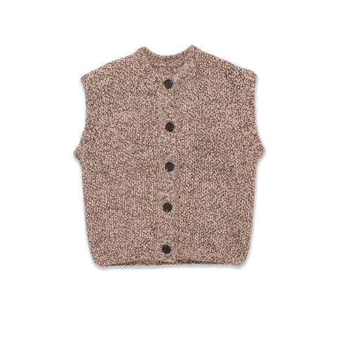 Women Casual Knit Vest Sleeveless Round Neck Single Breasted Button Down Sweater Marled Brown Loose Commuting Style Top