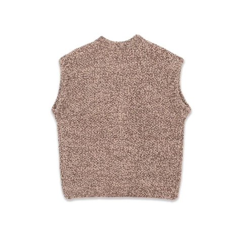 Women Casual Knit Vest Sleeveless Round Neck Single Breasted Button Down Sweater Marled Brown Loose Commuting Style Top