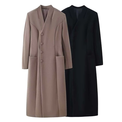 Cappotto Lungo di Lana Casual da Donna Collo Rialzato Tinta Unita Caldo Soprabito Invernale Elegante Moda Giacca Monopetto